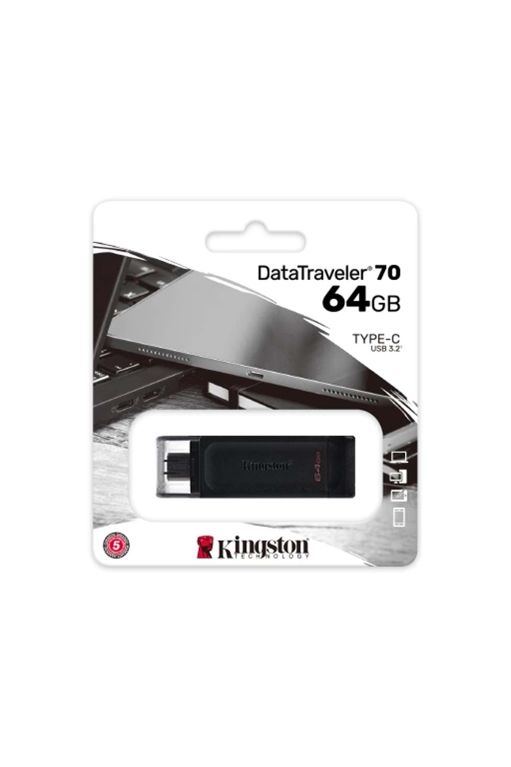 Usb Bellek Kıngston 64Gb Usb-C 3.2 Gen1 Dt70/64Gb