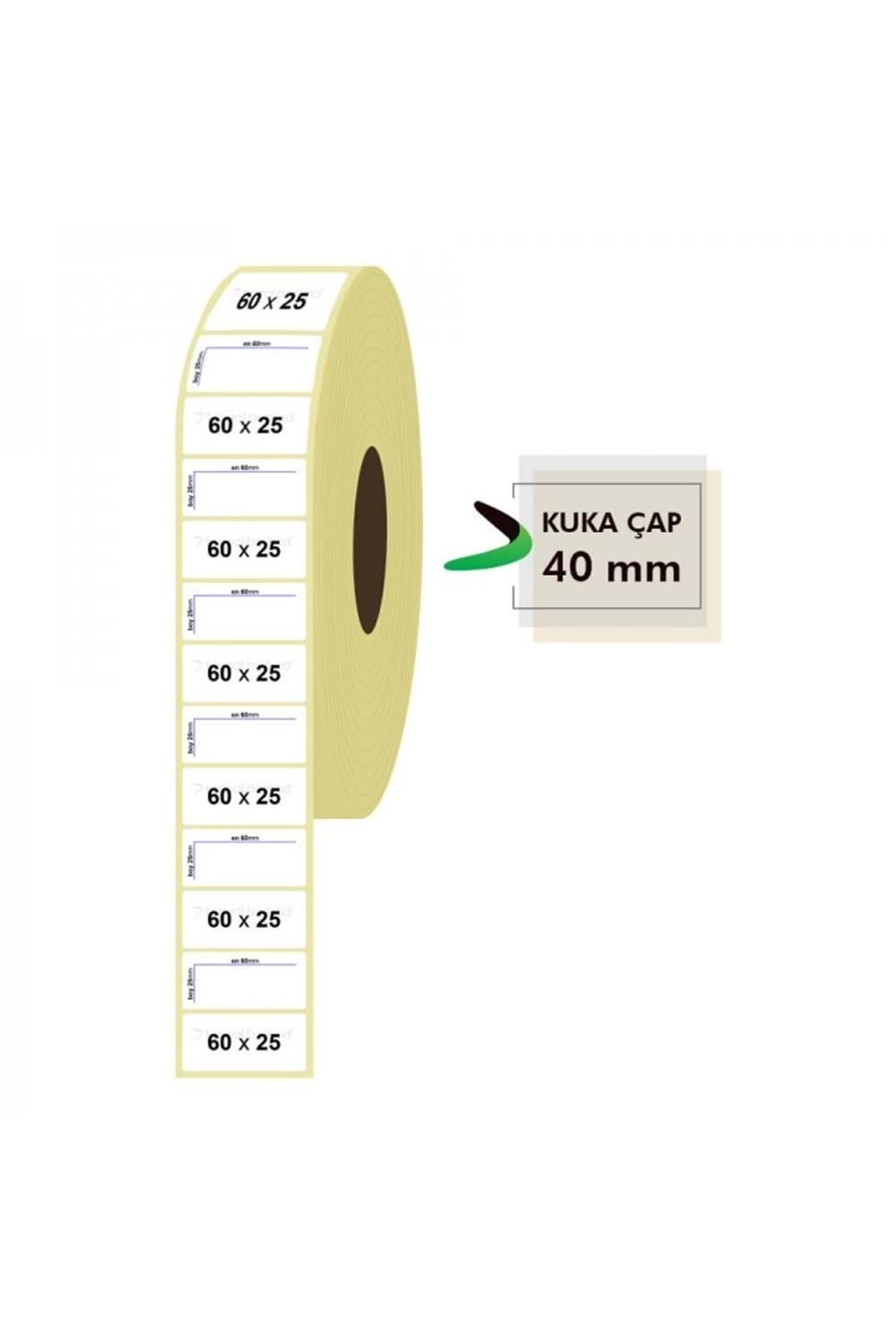 RULO KAĞIT TERMAL ETİKET 60mm X 25mm 1750 ADET