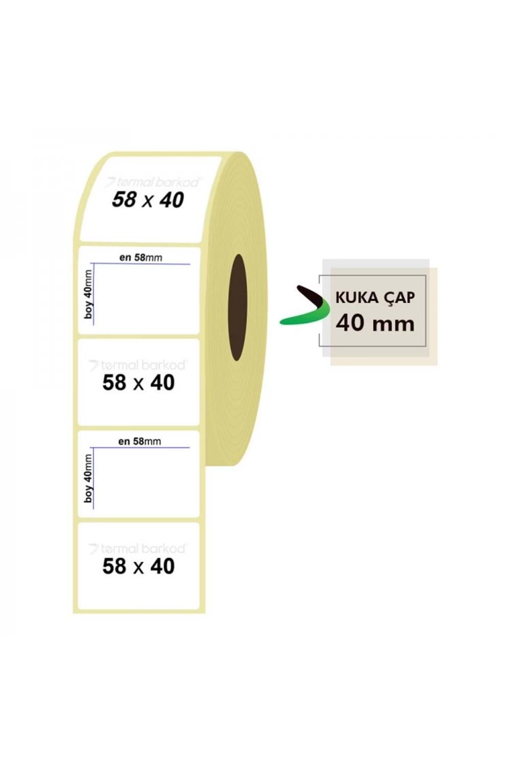RULO KAĞIT TERMAL ETİKET 58mm X 40mm 1250 ADET