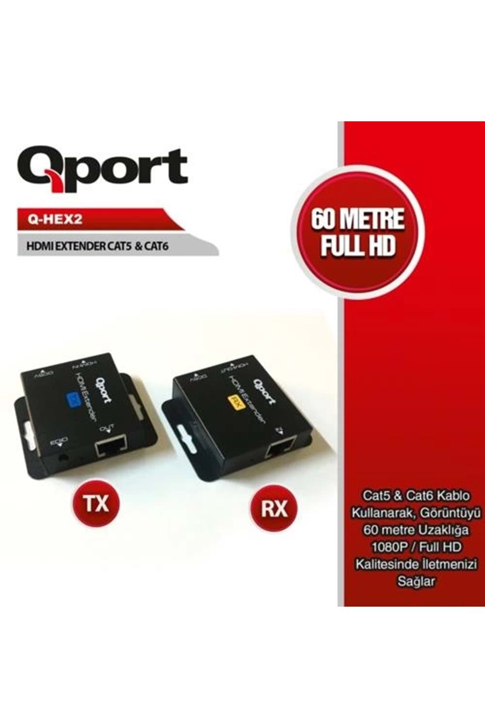 Qport Q-HEX2 60mt Hdmi Extender CAT5-6 2li Paket