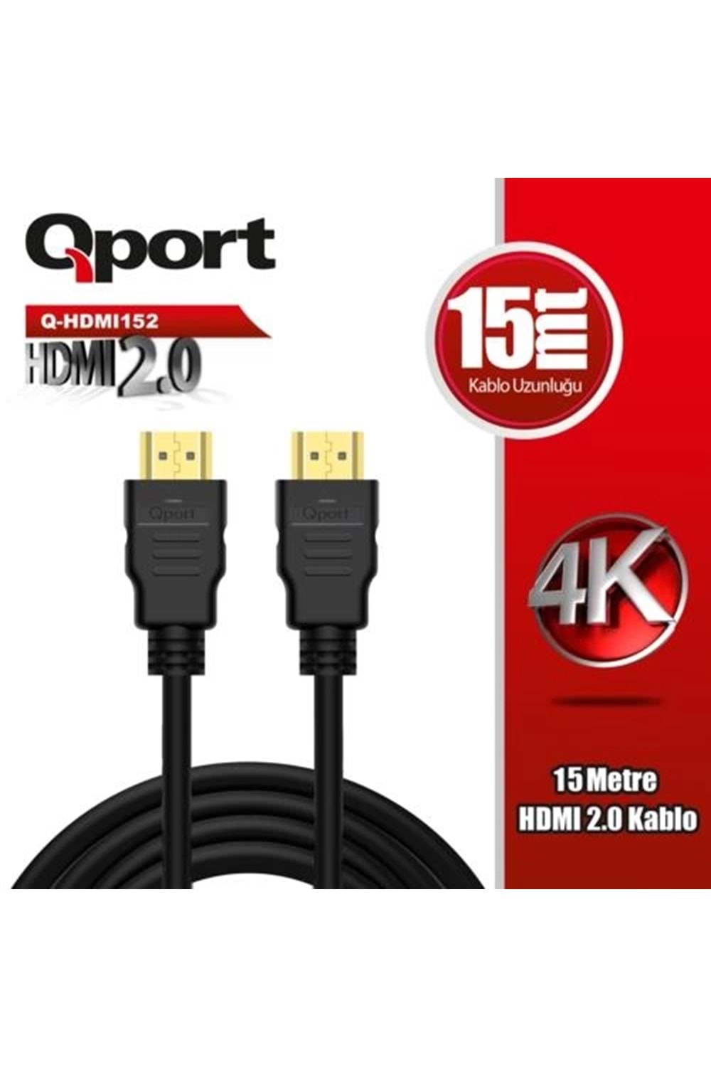 KABLO QPORT Q-HDMI152 HDMI 15MT 2.0V 3D/4K/Altın Uçlu/Parazit ÖNLEYİCİ