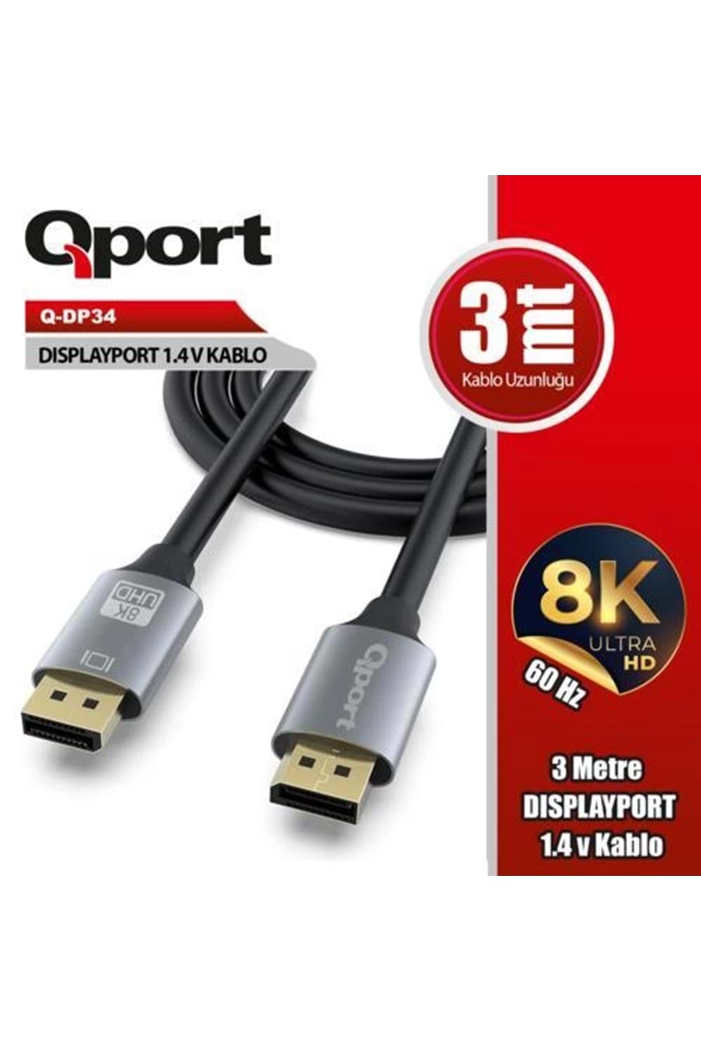 KABLO QPORT Q-DP34 3MT DISPLAY PORT 4K 3840x2160