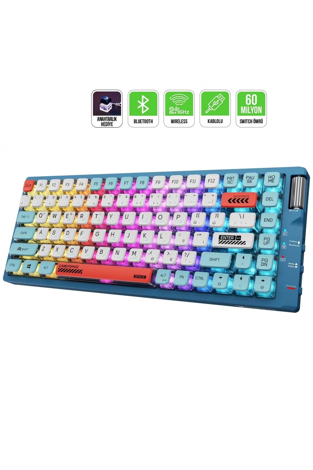 Klavye Gamepower Sense Tkl Rgb Wireless Mekanik Red Switch Tr Layout