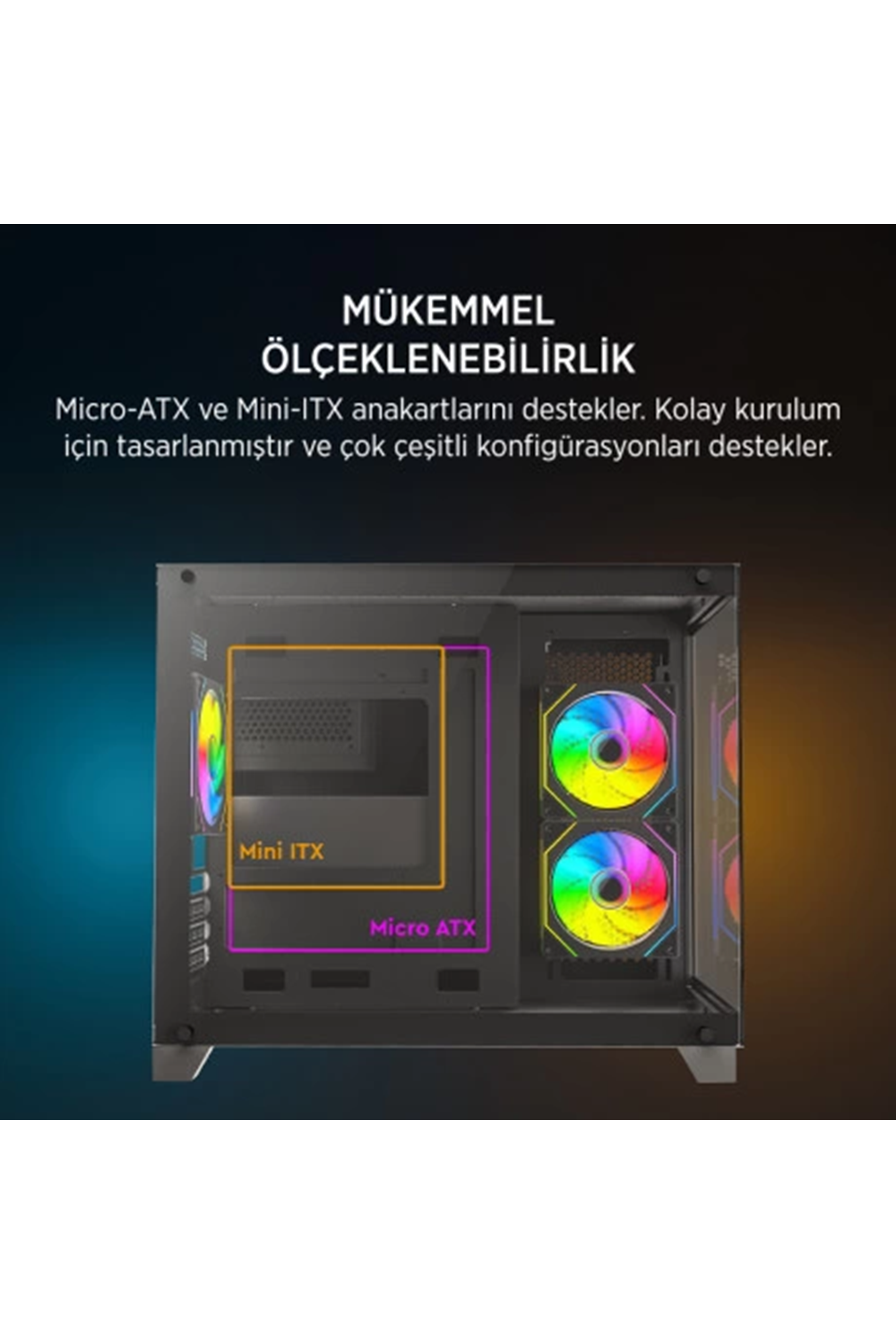 James Donkey Stark S700 3xARGB Temperli Cam 650W 80+ Bronze mATX Siyah