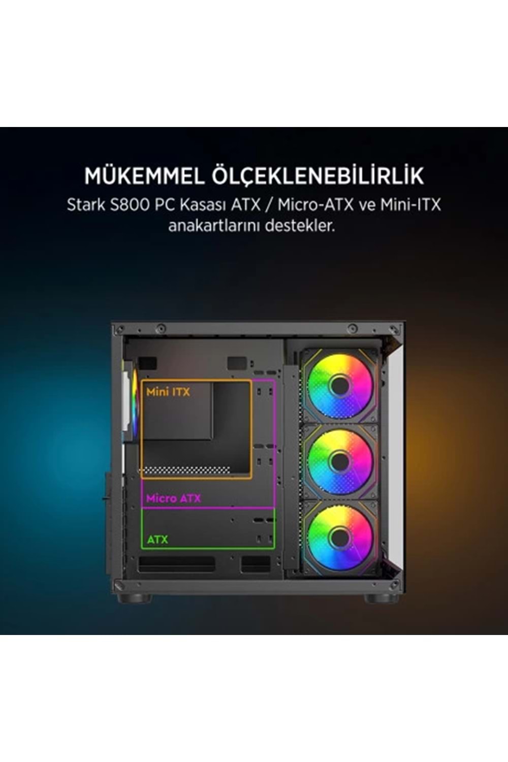 Kasa James Donkey Stark S800 4xARGB Temperli Cam ATX Siyah