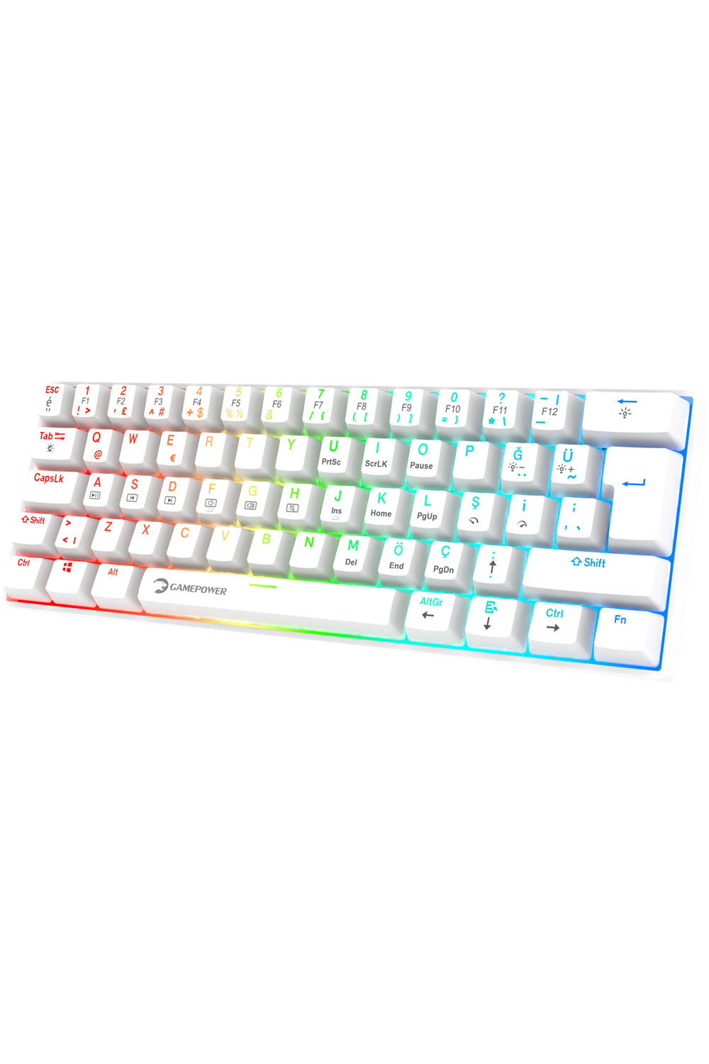 Klavye Gamepower Lyra Rgb 60m Mekanik Blue Switch Beyaz
