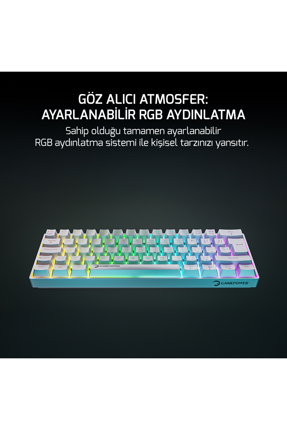 Klavye Gamepower Lyra Rgb 60m Mekanik Blue Switch Beyaz