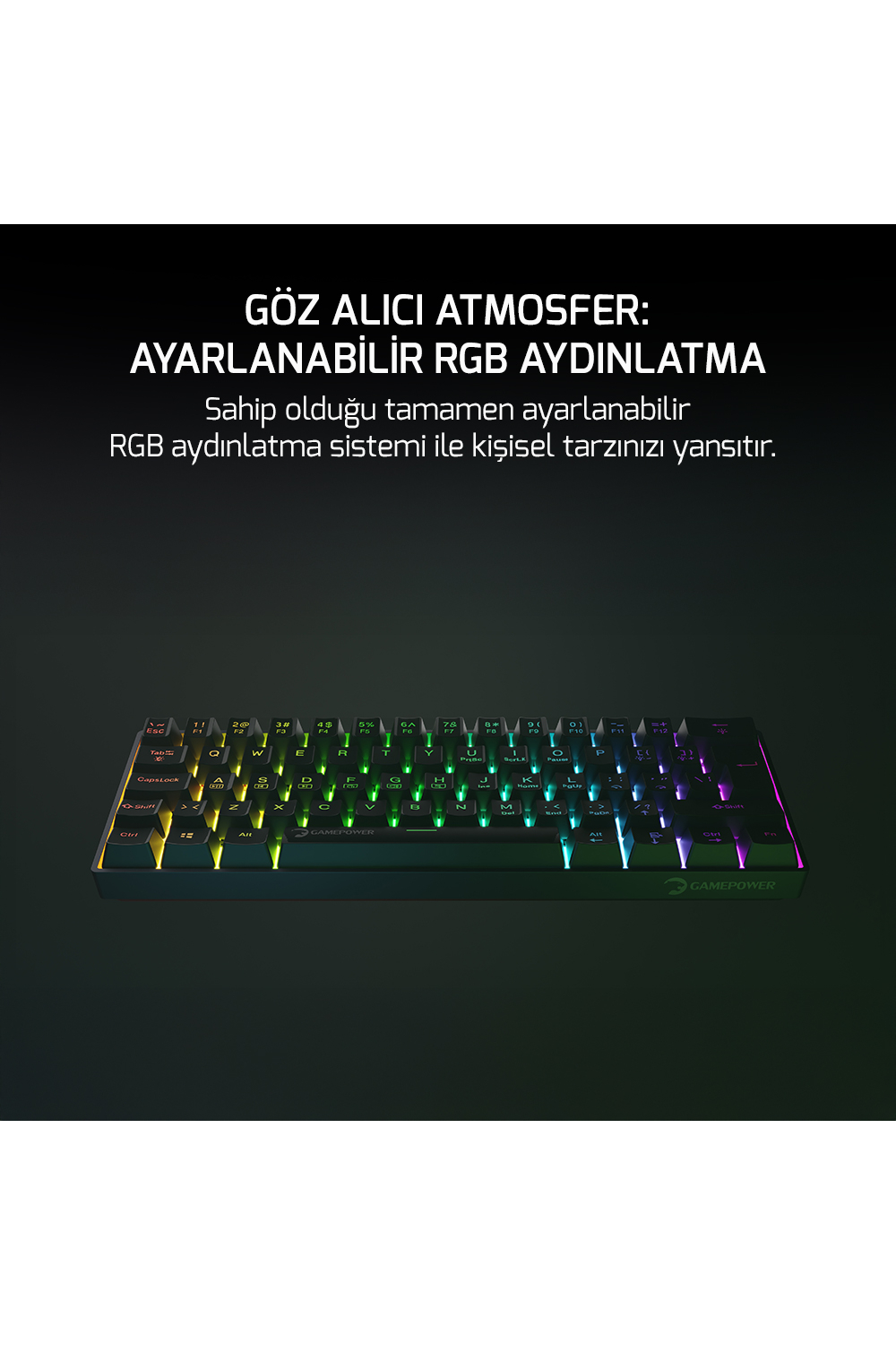 Klavye Gamepower Lyra Rgb 60m Mekanik Blue Switch Siyah
