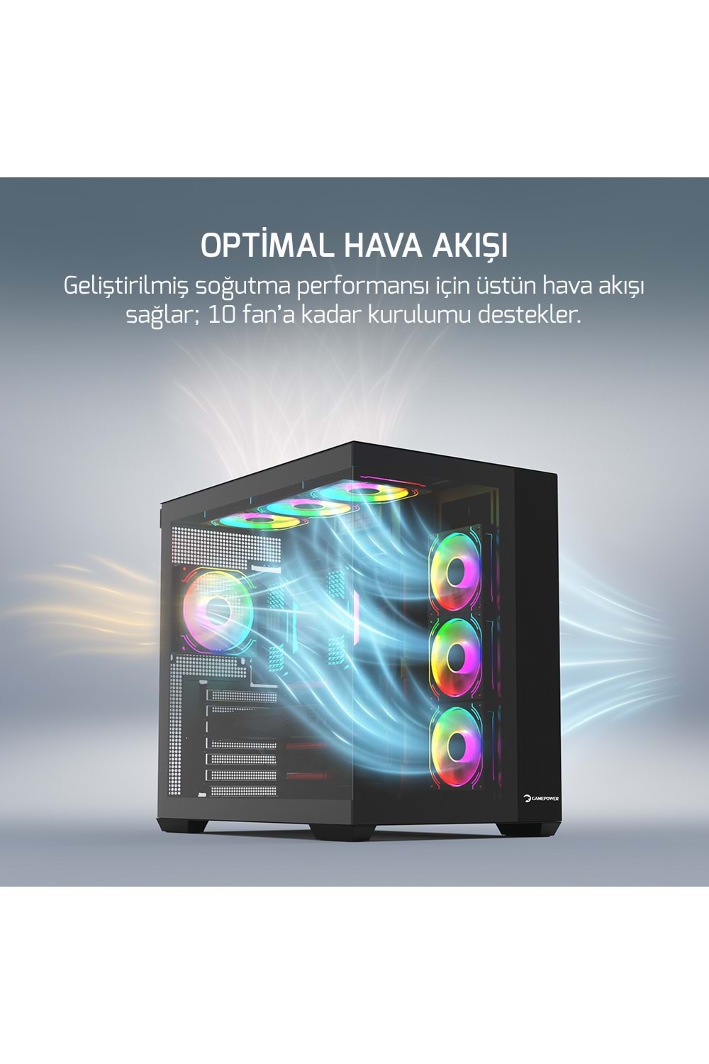 Kasa GamePower Warcry Prism 4xARGB Fan 650W 80+ Bronze Atx Siyah