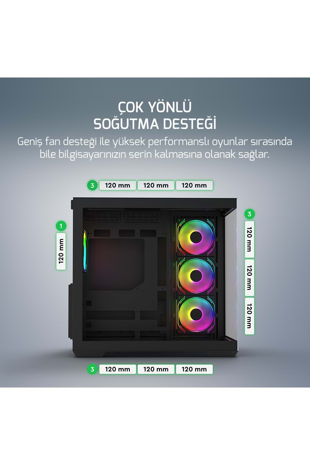 Kasa GamePower Warcry Prism 4xARGB Fan 650W 80+ Bronze Atx Siyah