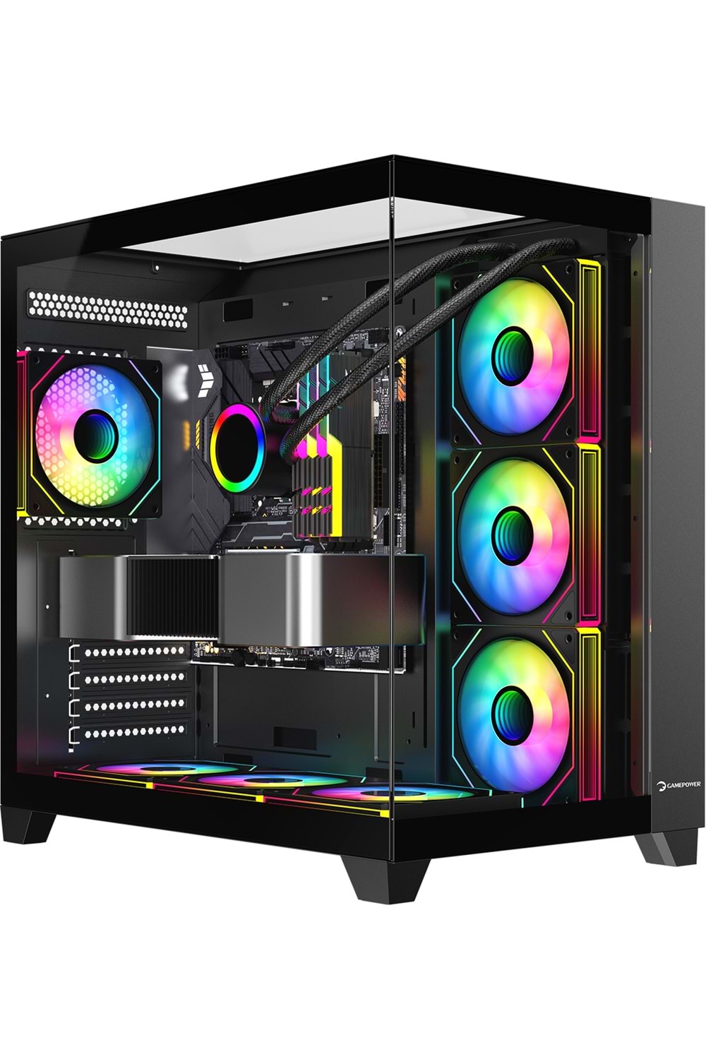Kasa GamePower Warcry TopGlass 650W+ Psu 4xARGB Temperli Cam ATX Siyah