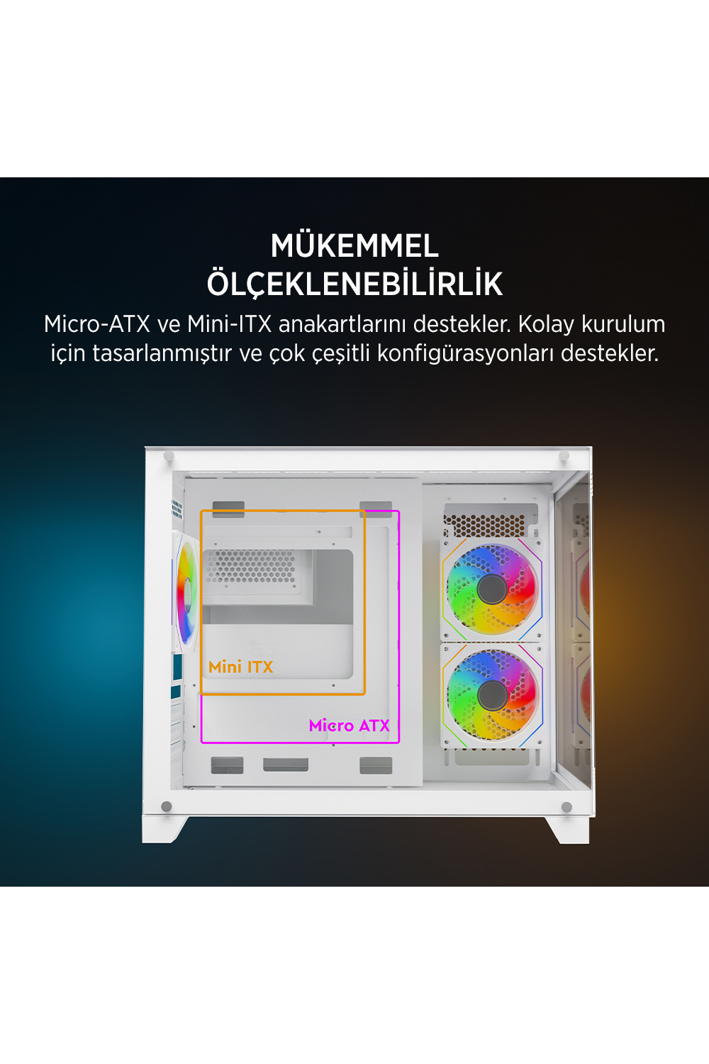 James Donkey Stark S700 3xARGB Temperli Cam 650W 80+ Bronze mATX Beyaz