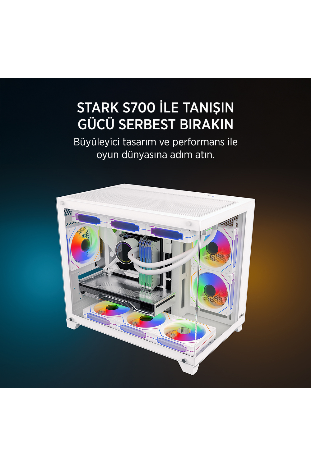James Donkey Stark S700 3xARGB Temperli Cam 650W 80+ Bronze mATX Beyaz