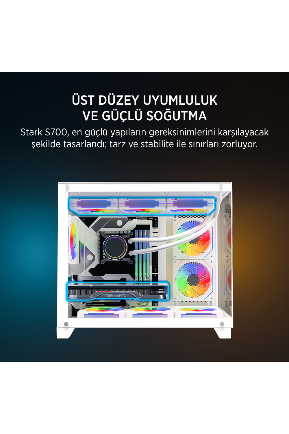 James Donkey Stark S700 3xARGB Temperli Cam 650W 80+ Bronze mATX Beyaz