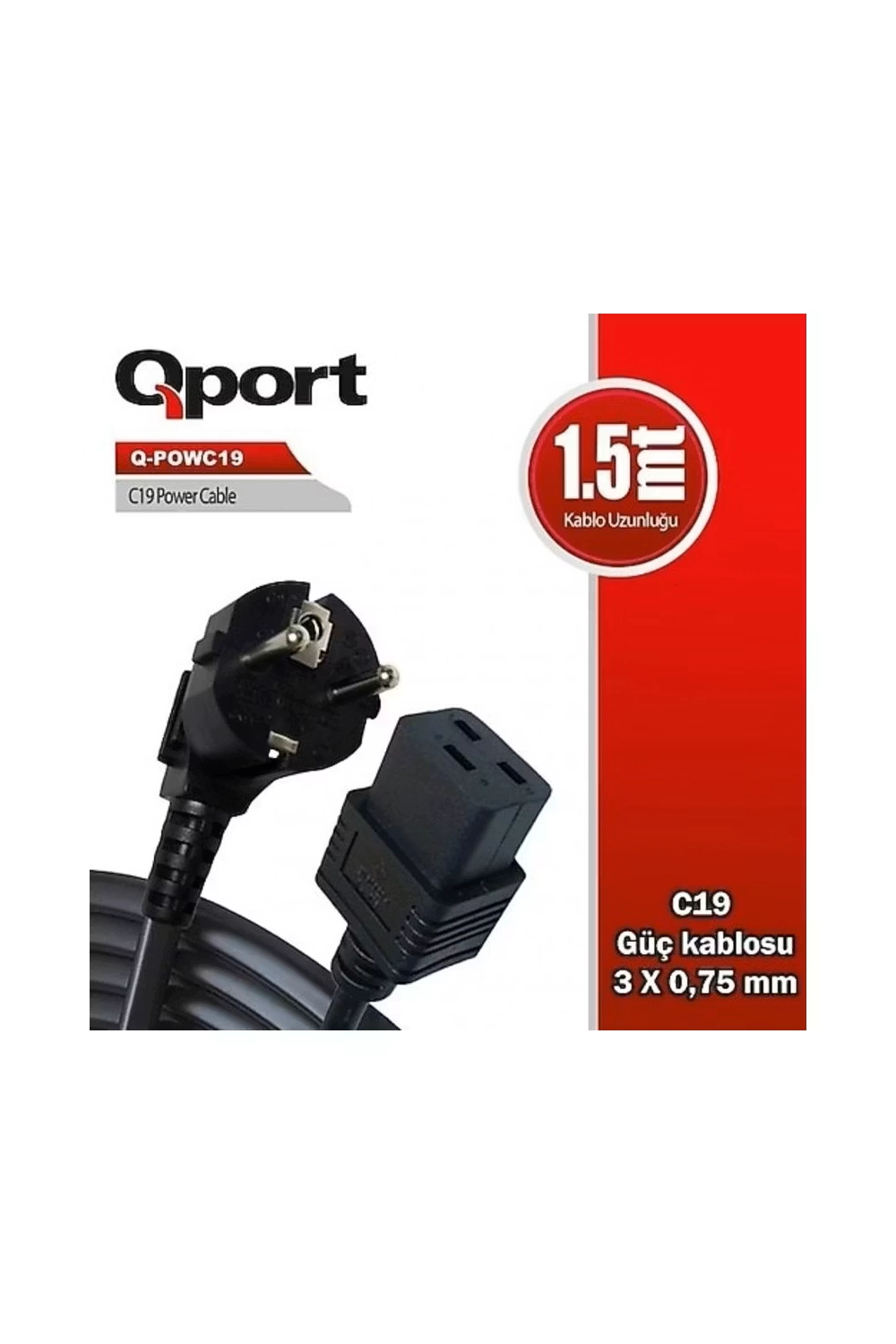 Kablo Qport Q-Powc19 1.5M C19 Power Guc Kablosu