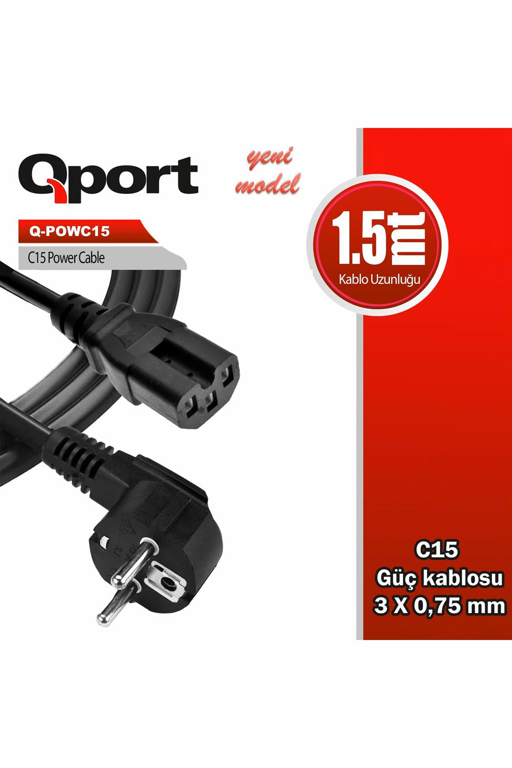 KABLO QPORT Q-POWC15 1.5M C15 POWER GUC KABLOSU