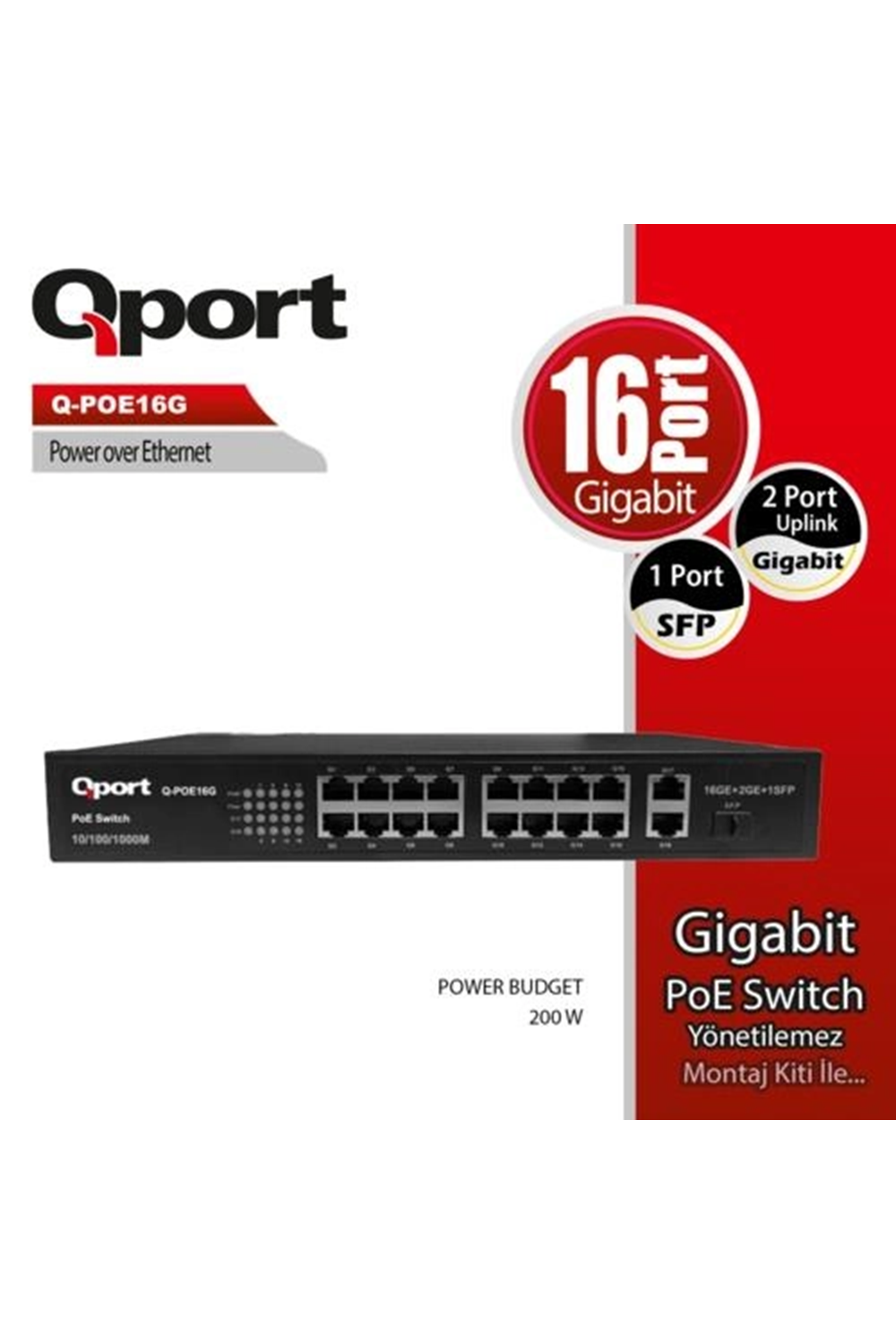 Qport Q-POE16G 16 Port 10/100/1000 2 Port 10/100/1000 Uplink 1 Port SF