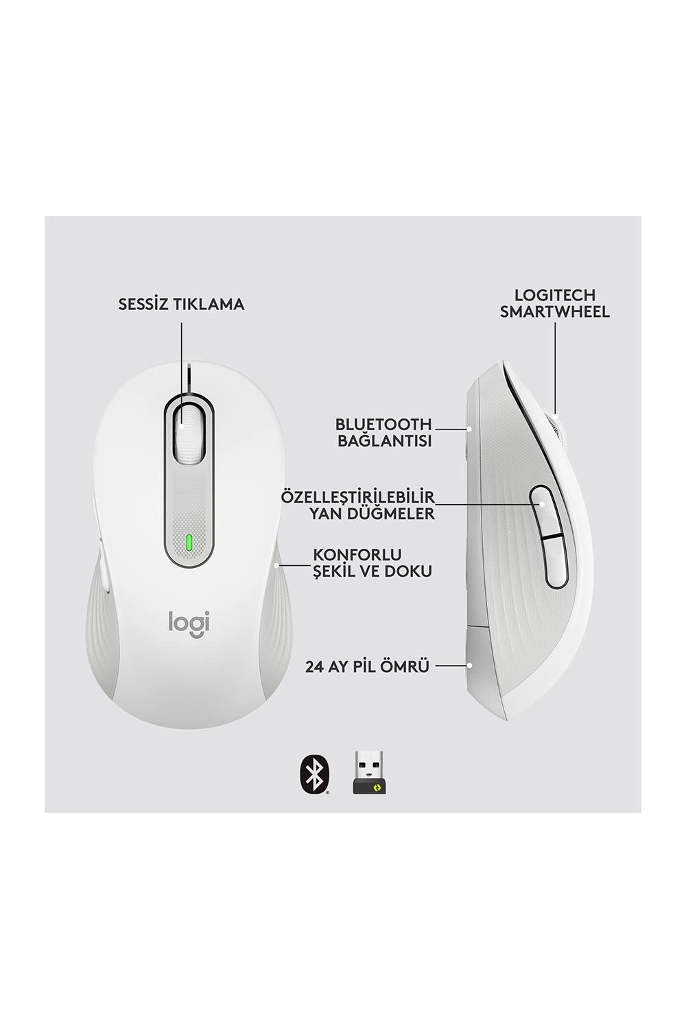 Logitech M650 L Signature Kablosuz Mouse Beyaz 910-006238