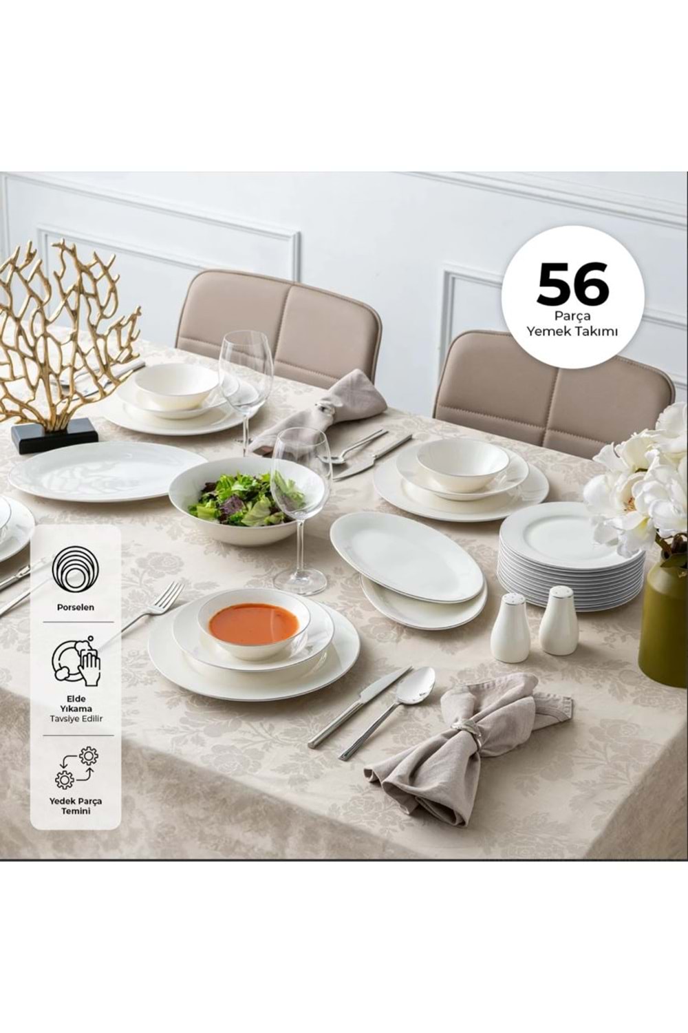 EMSAN NEW BONE FREZYA 56 PRÇ YEMEK TAKIMI PLATİN