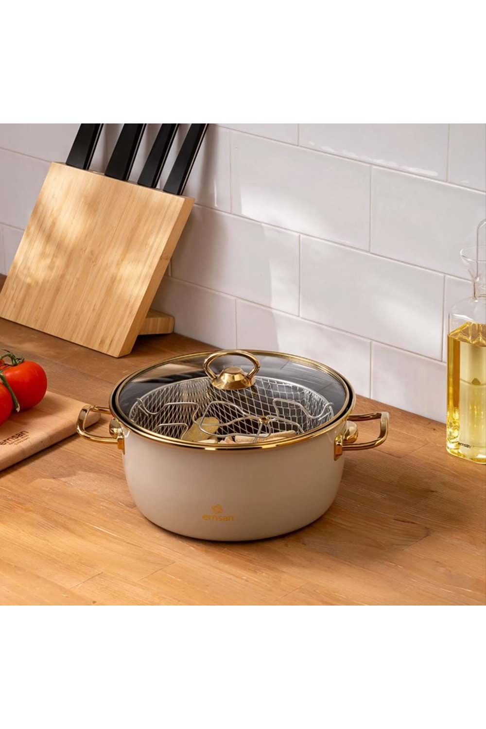 EMSAN RETRO EMAYE KIZARTMA TENCERES, BEJ