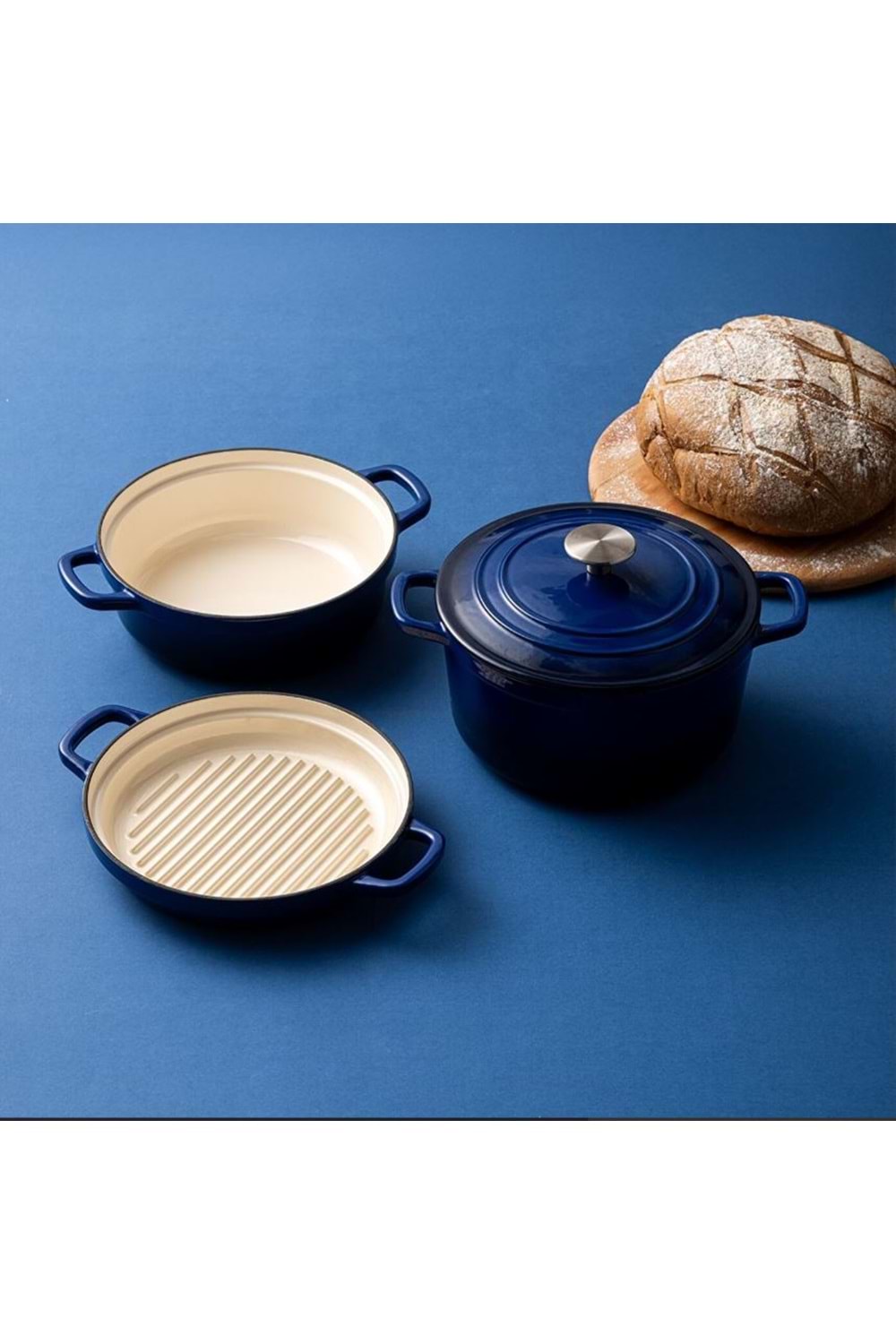 EMS FORTINO CAST DÖKÜM TENCERE SETİ 4 PARÇA MAVİ
