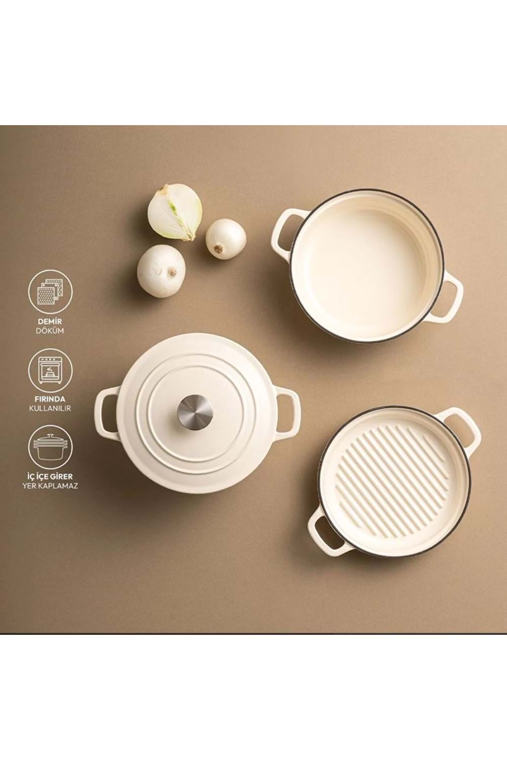 EMS FORTINO CAST DÖKÜM TENCERE SETİ 4 PARÇA KREM