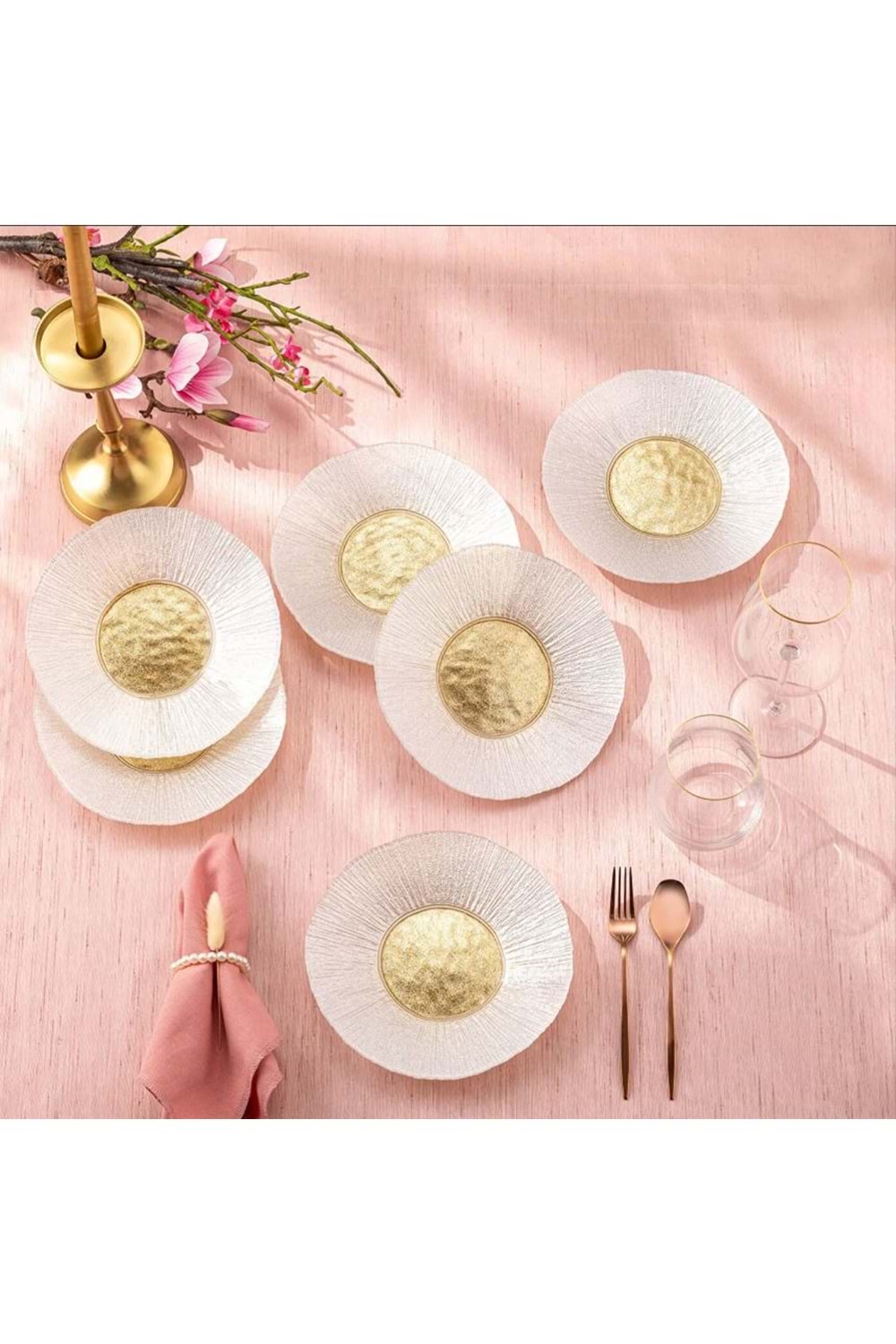 EMSAN GOLDEN 6 KİŞİLİK CAM PASTA SETİ 21 CM