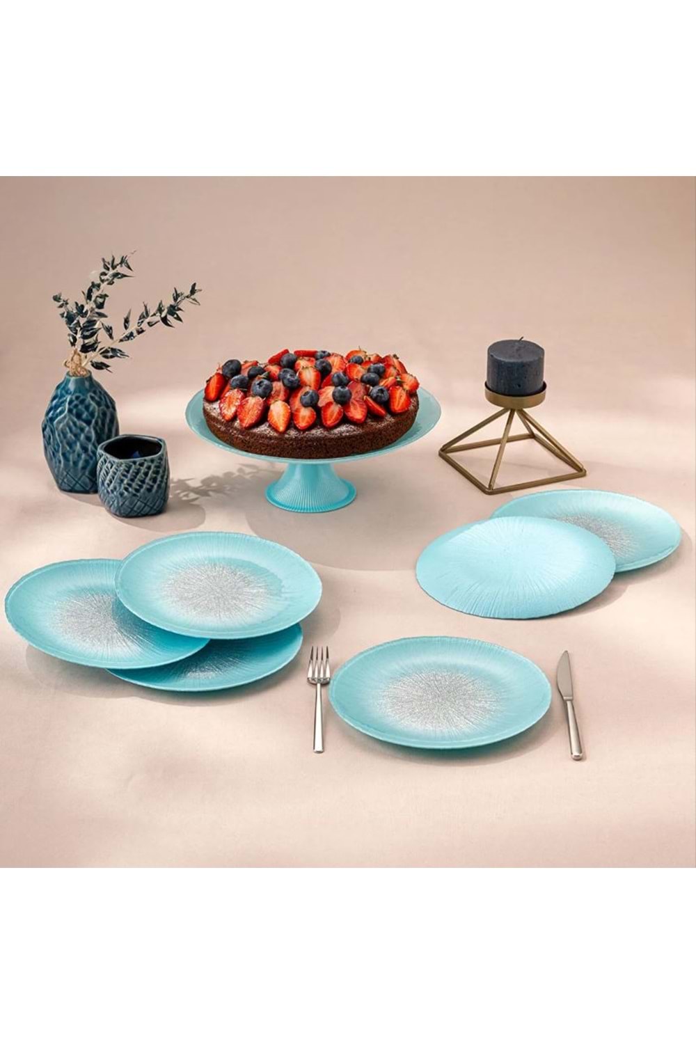 EMSAN PASTEL 7 PARÇA CAM PASTA/TATLI SETİ MAVİ