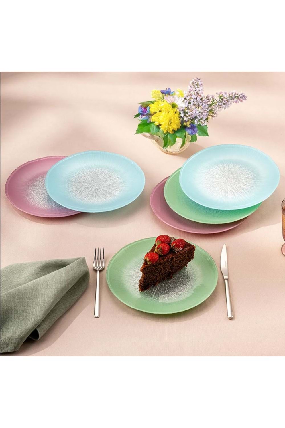 EMSAN PASTEL 6 KİŞİLİK CAM PASTA SETİ 21 CM