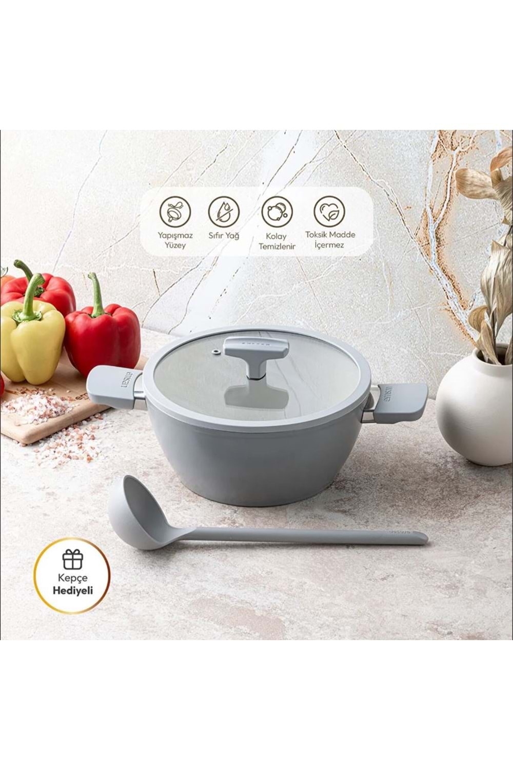 EMSAN SWISS RS 20 CM DERİN TENCERE, GRİ