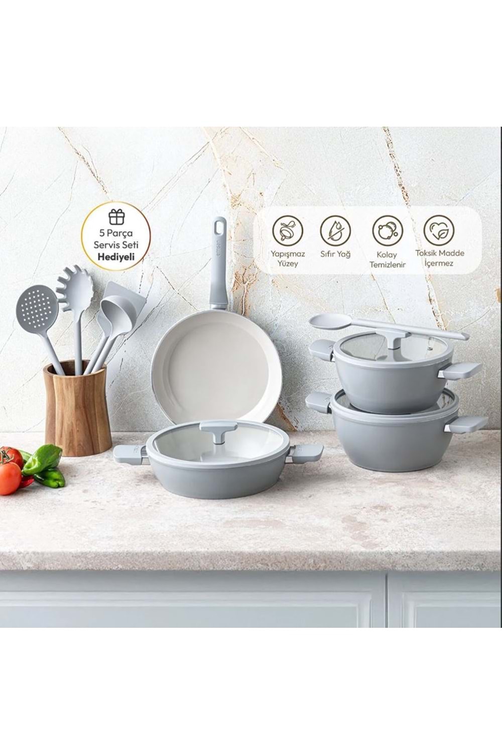 EMSAN SWISS RS 7 PARÇA TENCERE SETİ, GRİ