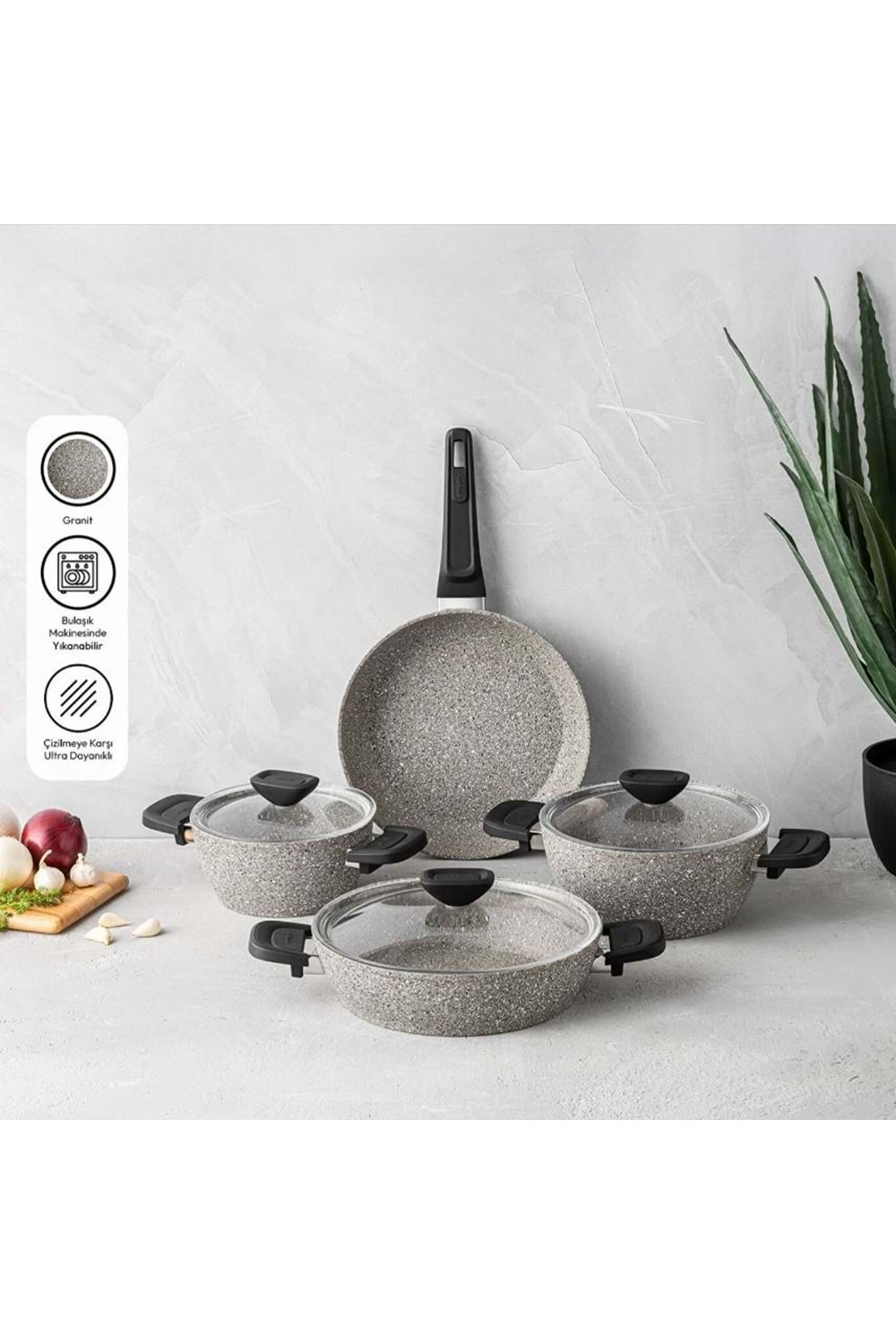 EMSAN STONE 7 PRÇ GRANİT TENCERE SETİ,GR