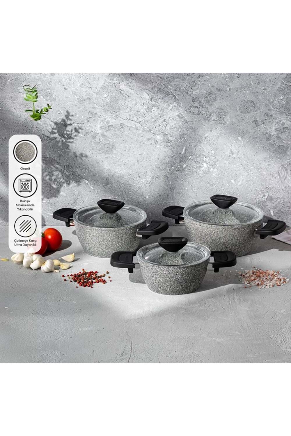 EMSAN FORTİS 6 PRÇ GRANİT MİDİ TENCERE SETİ