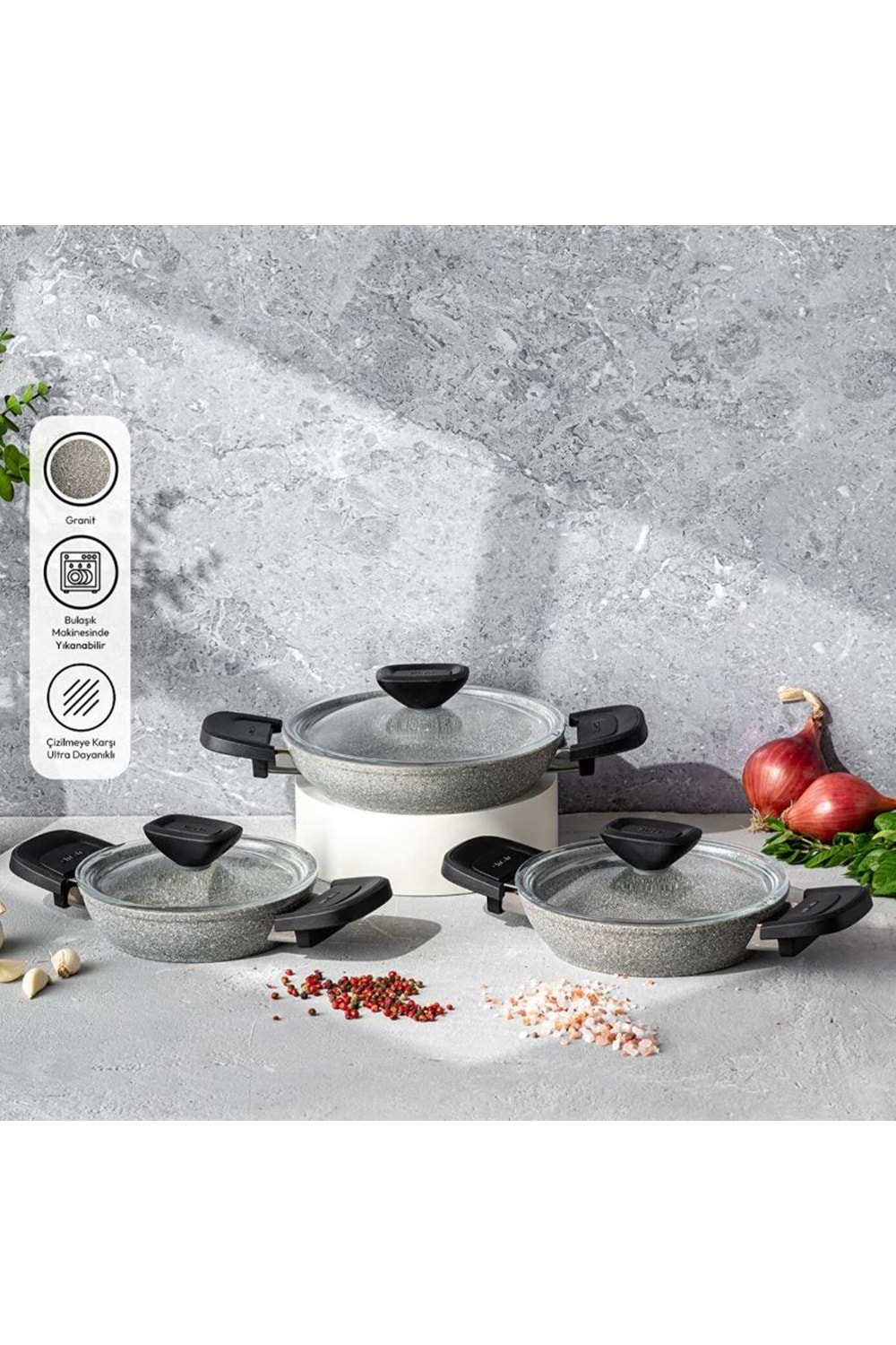 EMSAN FORTİS 6 PRÇ GRANİT SAHAN TENCERE SETİ