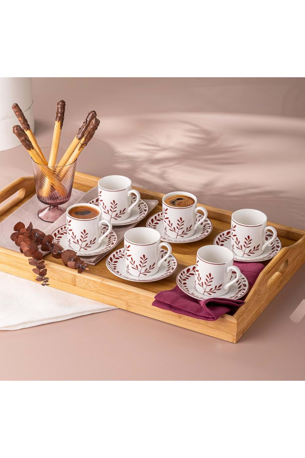 EMSAN IVY WREATH 6'LI KAHVE FİNCANI, BORDO