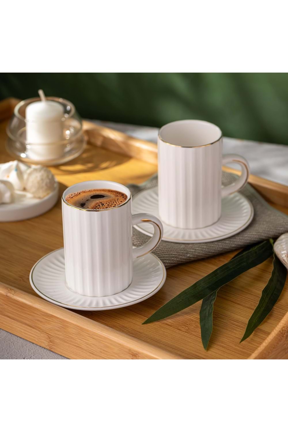 Emsan Tek Çizgi Desen Double 2 li Kahve Fincanı 150 cc Gold