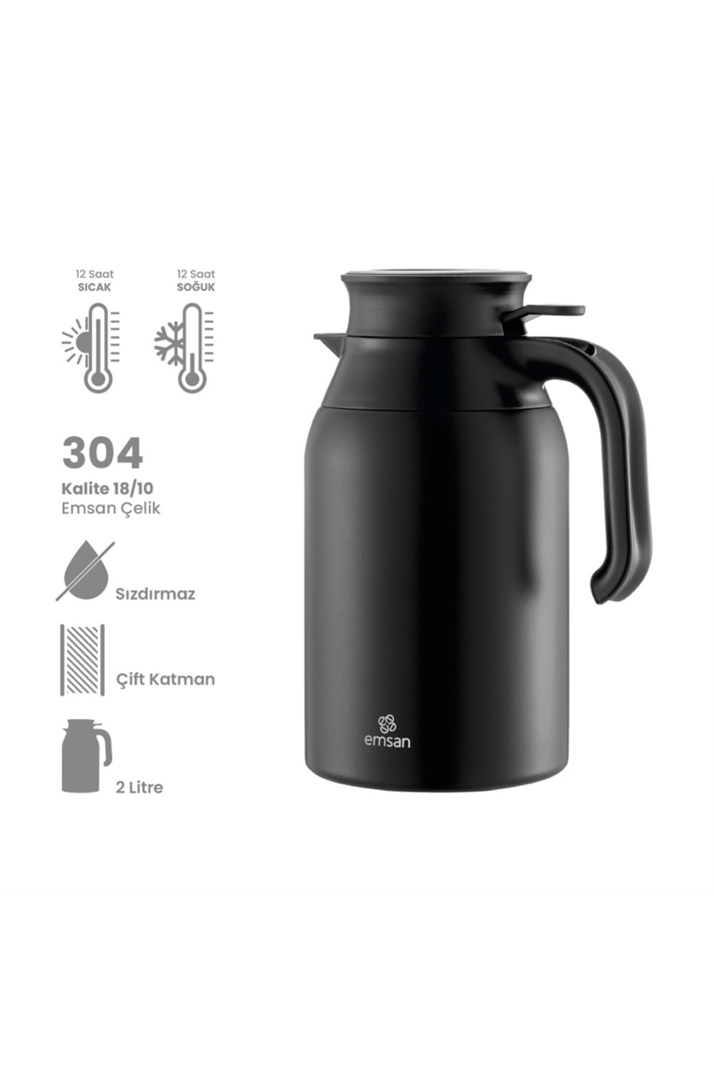 EMSAN CLASS TERMOS, 2 LT, SİYAH