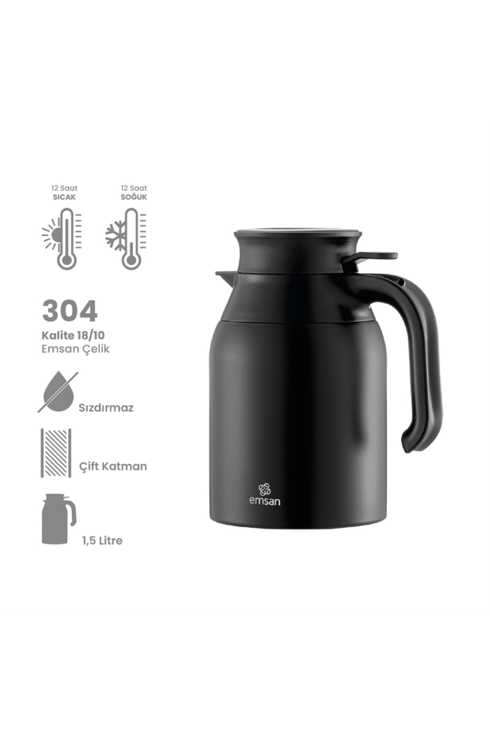 EMSAN CLASS TERMOS, 1,5 LT, SİYAH