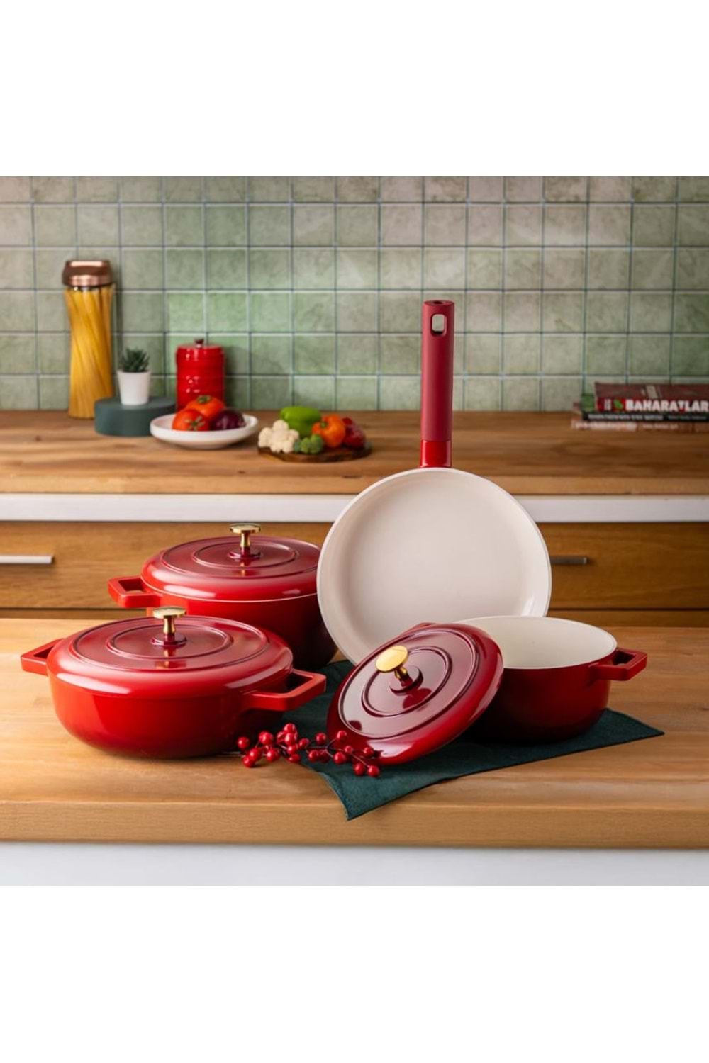 EMSAN RED ROYAL 7 PARÇA TENC SETİ, KIRMIZI