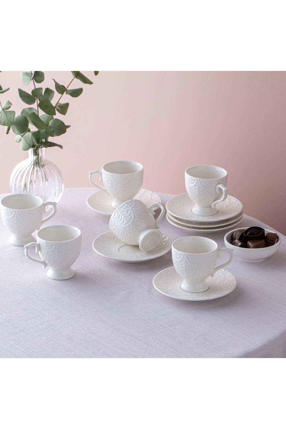 İSTANBUL PORSELEN MÜBREM 6'LI KAHVE FİNCANI, BEYAZ