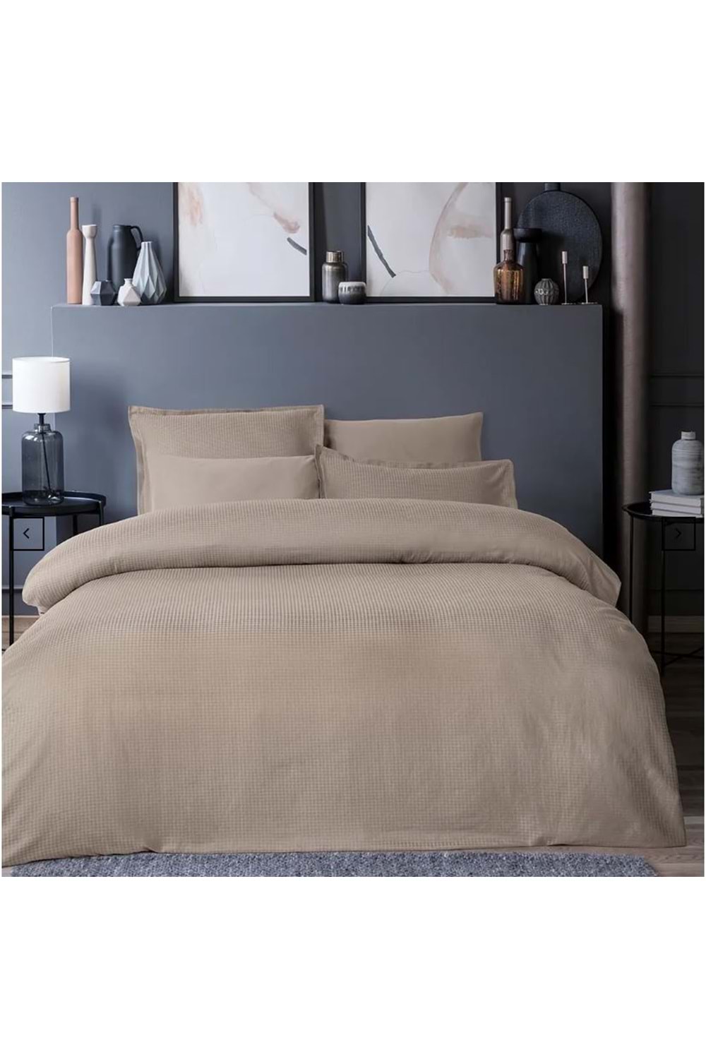 DIAMOND BEJ JAKARLI SATEN ÇİFT KİŞİLİK NEVRESİM TAKIMI 6 PARÇA