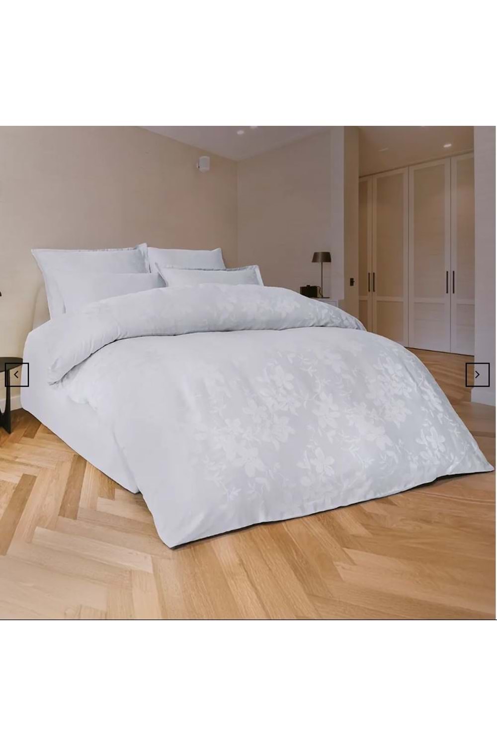 PERLE A.GRİ JAKARLI SATEN ÇİFT KİŞİLİK NEVRESİM TAKIMI 6 PARÇA