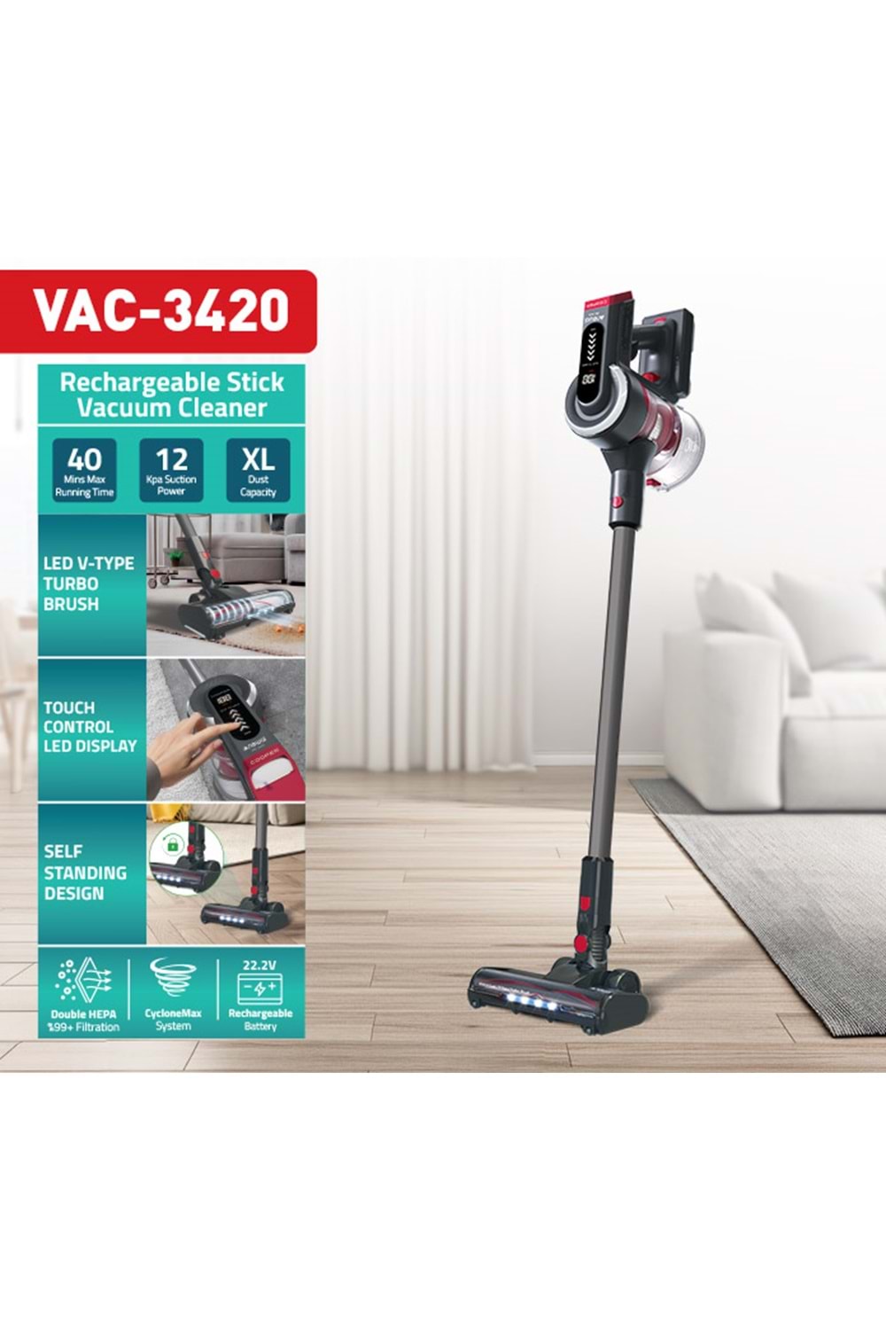 Newal VAC3420 Dikey Şarjlı Süpürge BLDC 150W