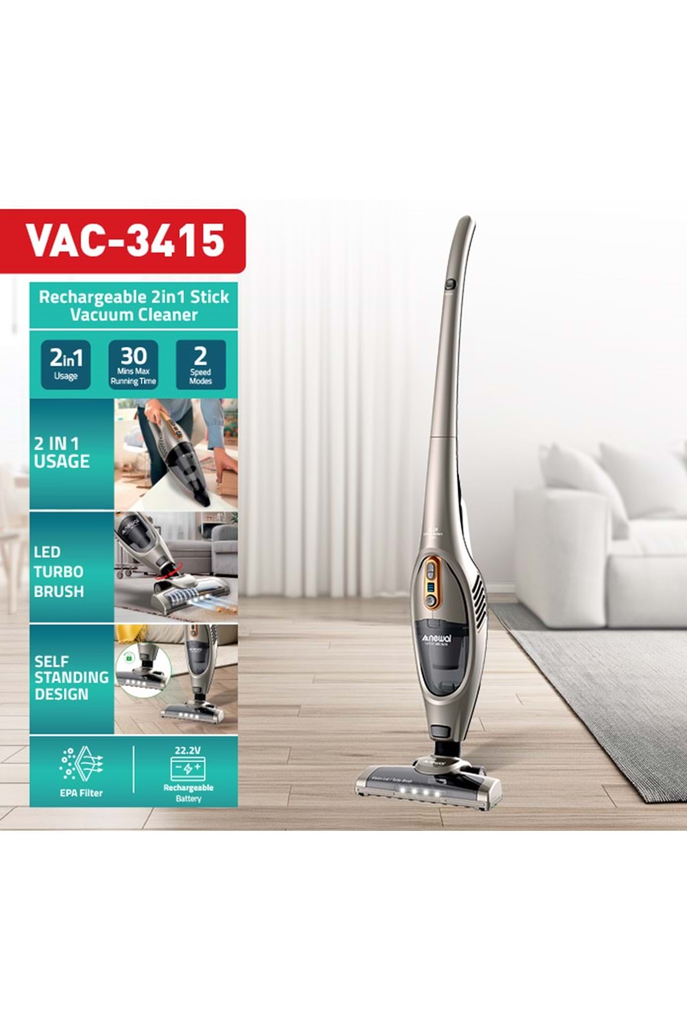Newal VAC3415 Dikey Şarjlı Süpürge