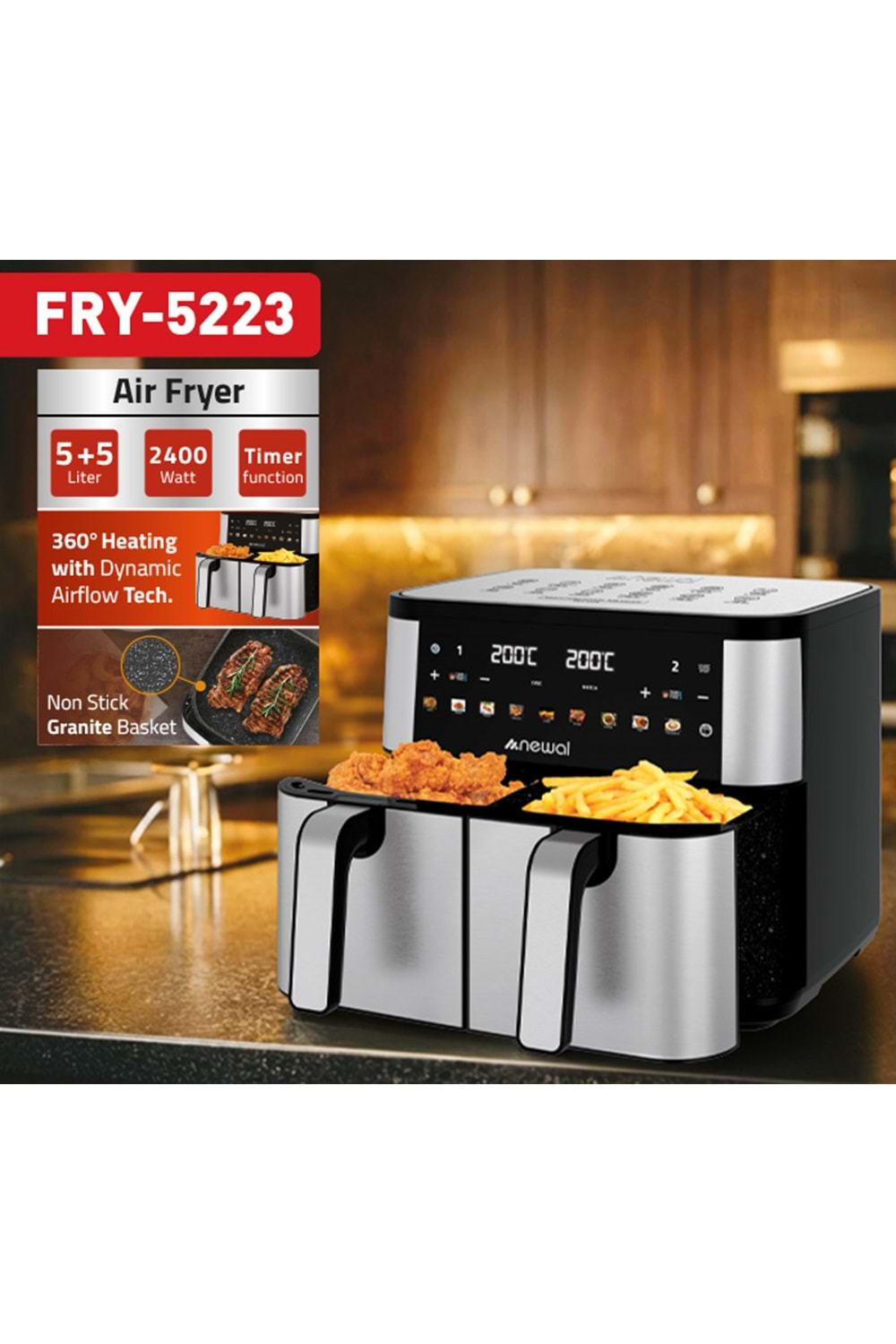 Newal FRY5223 Dokunmatik Double Airfryer 10L