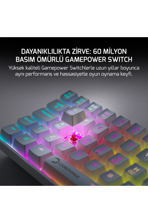 Klavye Gamepower Lyra Rgb 60m Mekanik Blue Switch Beyaz