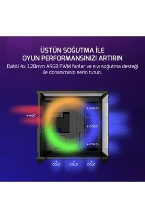 Kasa GamePower Warcry TopGlass 650W+ Psu 4xARGB Temperli Cam ATX Siyah
