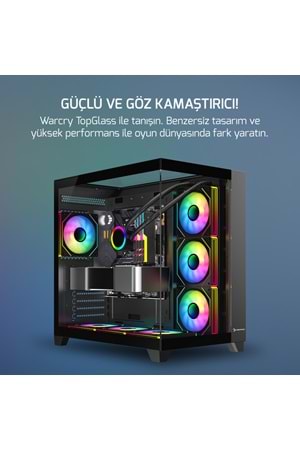 Kasa GamePower Warcry TopGlass 650W+ Psu 4xARGB Temperli Cam ATX Siyah