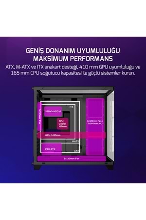 Kasa GamePower Warcry TopGlass 650W+ Psu 4xARGB Temperli Cam ATX Siyah