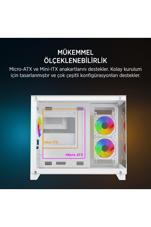 James Donkey Stark S700 3xARGB Temperli Cam 650W 80+ Bronze mATX Beyaz